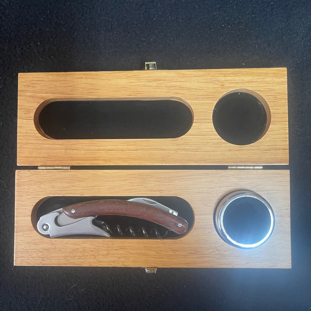 Grappo Wine Opener Set  Sommelier Knife Drip Ring Bamboo Box NWOT